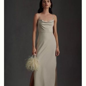 BHLDN Cali Satin Cowl Neck Midi Slip Dress
